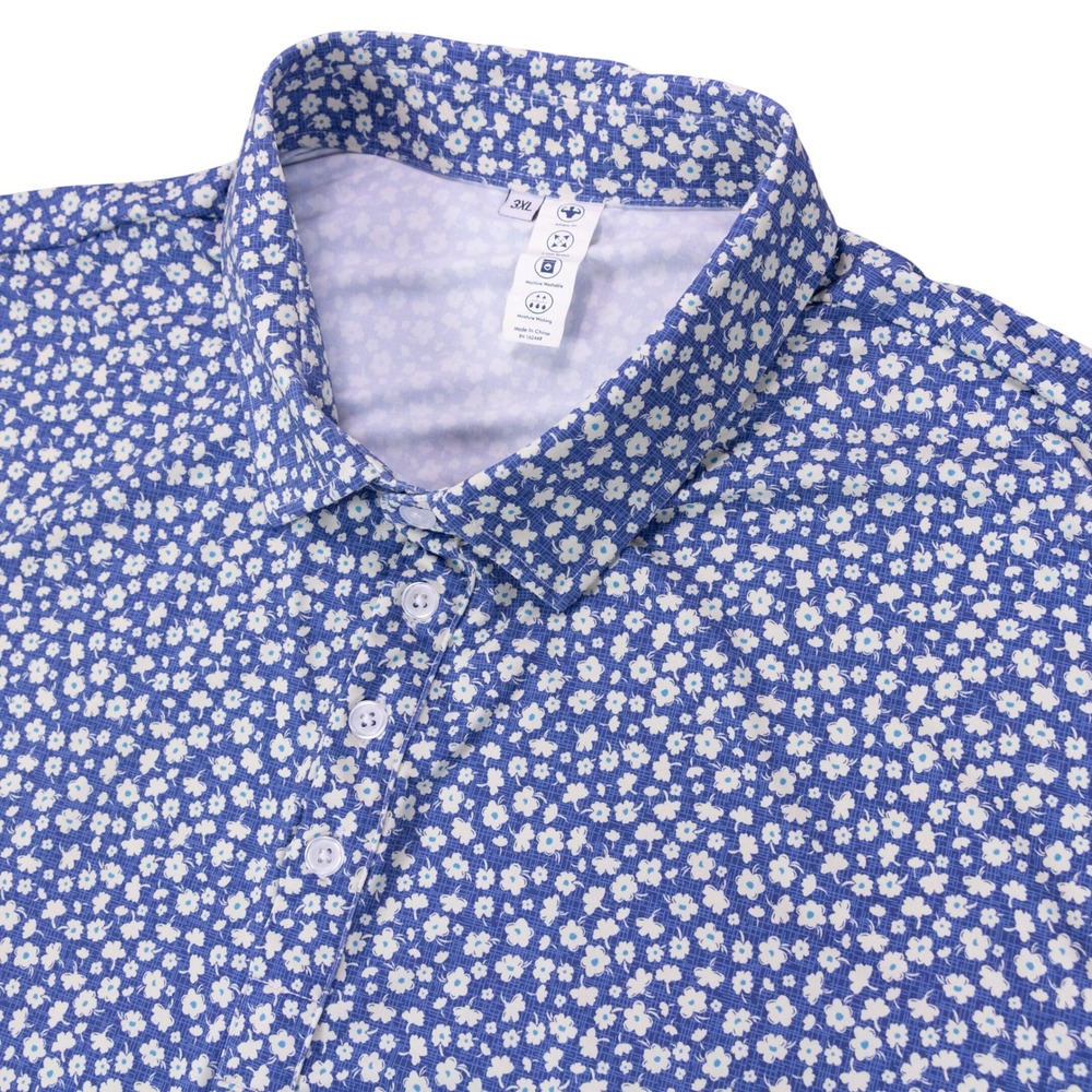State & Liberty Polo Shirt Mens 3XL Blue Floral Nylon Athletic Golf Stretch